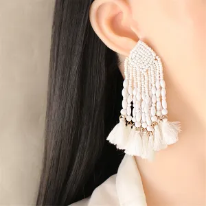 Howlite & 18K Gold-Plated Beaded Tassel Drop Earrings