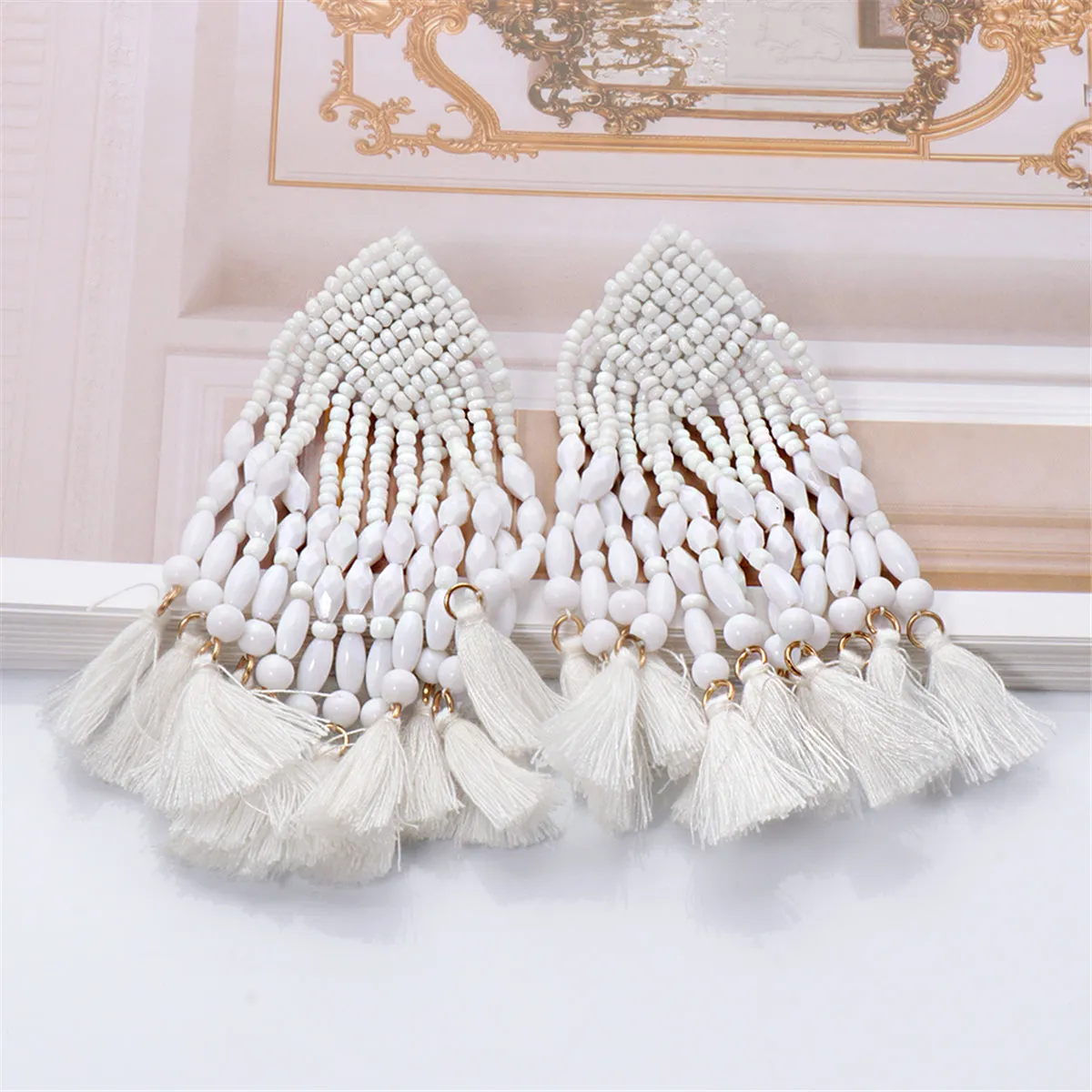 Howlite & 18K Gold-Plated Beaded Tassel Drop Earrings