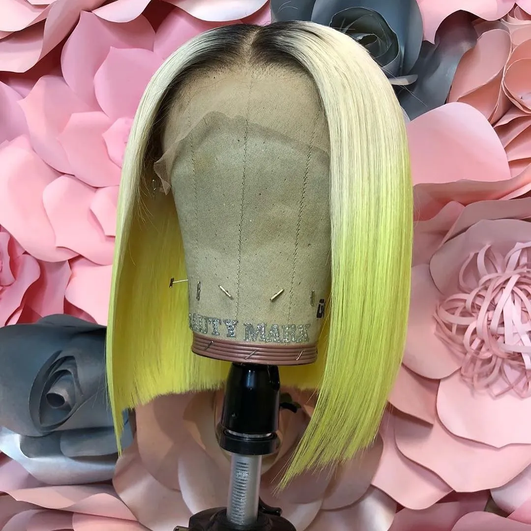 Human Hair Blonde Ombre Color Lace Front Bob Wig