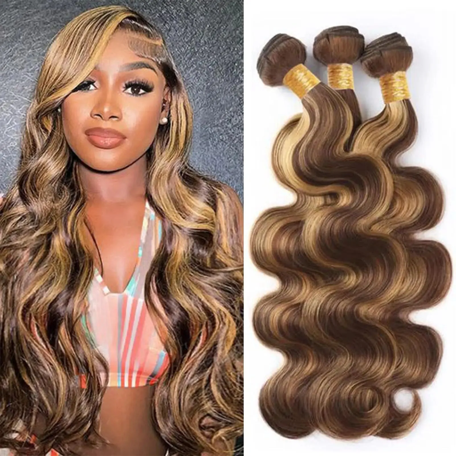 Human Hair Body Wave Ombre Blonde Hair Bundles Extensions