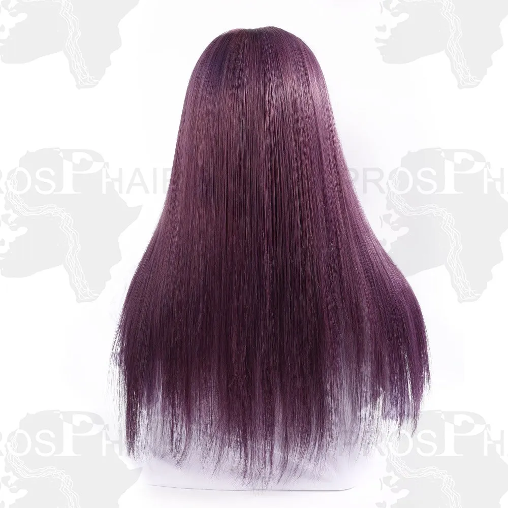 Human Hair Lace Front Wig Gray Violet Purple Straight