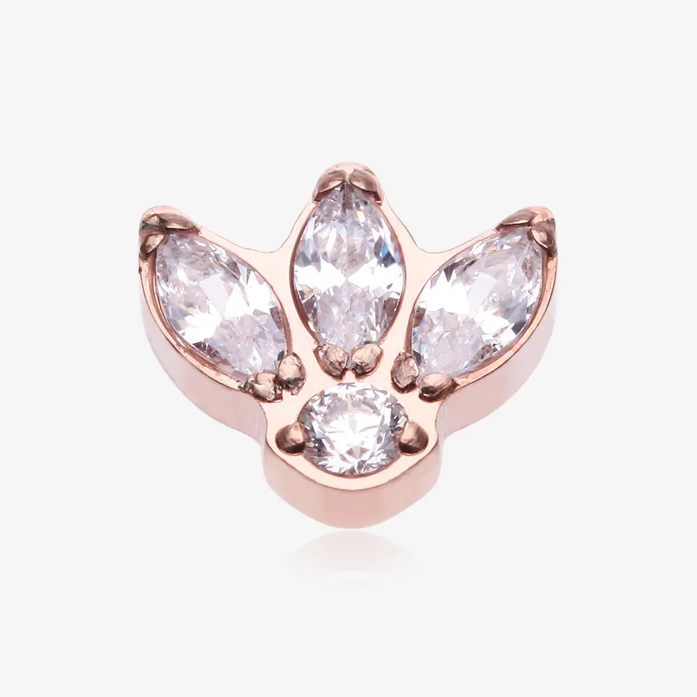 Implant Grade Titanium OneFit Threadless Rose Gold Triple Marquise Sparkle Flower Top Part
