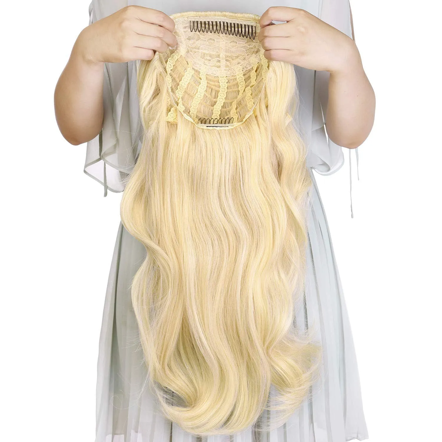 Ins Hot 24" Long Straight Wavy Clip in Half Head Tied Wig