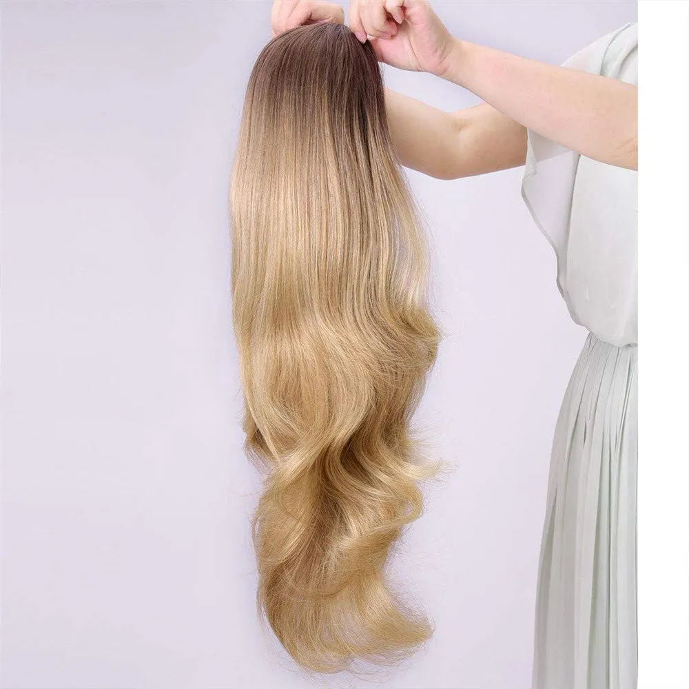 Ins Hot 24" Long Straight Wavy Clip in Half Head Tied Wig