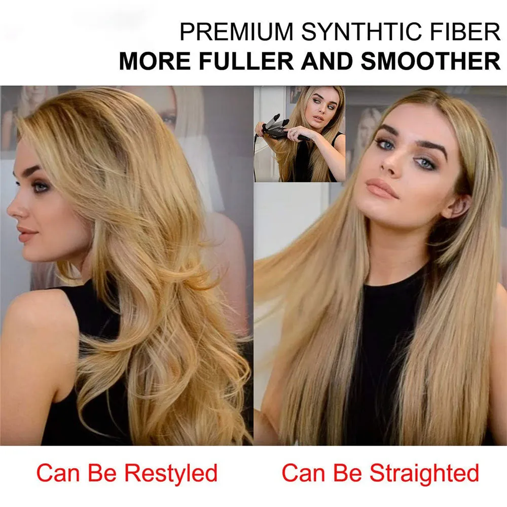 Ins Hot 24" Long Straight Wavy Clip in Half Head Tied Wig