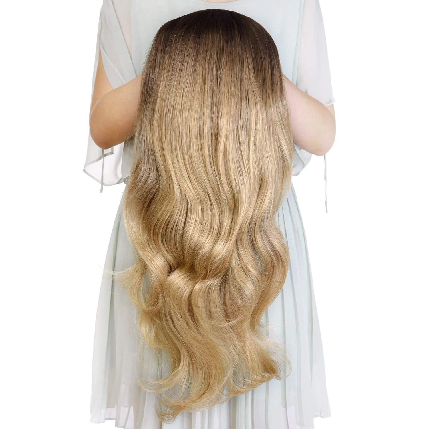 Ins Hot 24" Long Straight Wavy Clip in Half Head Tied Wig
