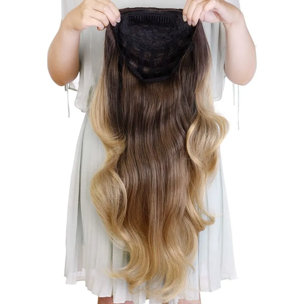 Ins Hot 24" Long Straight Wavy Clip in Half Head Tied Wig