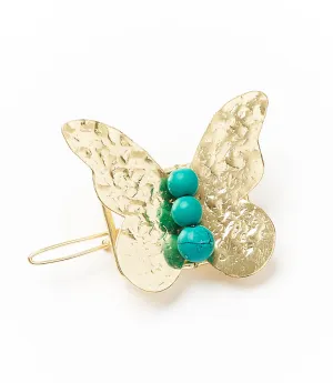 Jatasya Butterfly Hair Barrette - Turquoise. Gold