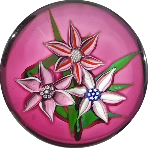 John Deacons J Glass 1979 Flamework Flower Bouquet with Transparent Ruby Res Ground