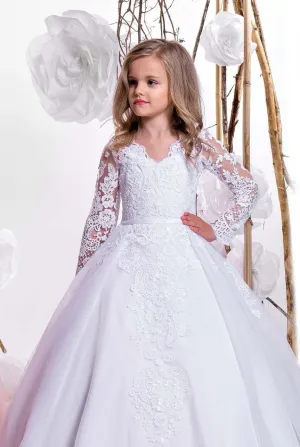 Korine Lace Girls Dress for Communions with Long Sleeves