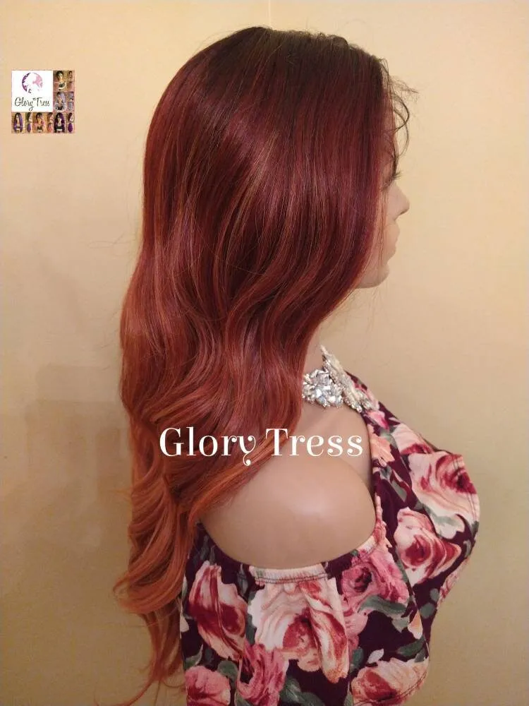 Lace Front Wig, Wavy Lace Front Wig, Ombre Auburn Wig, Copper Red Wig, Dark Rooted Wig, On Sale // FAITHFUL