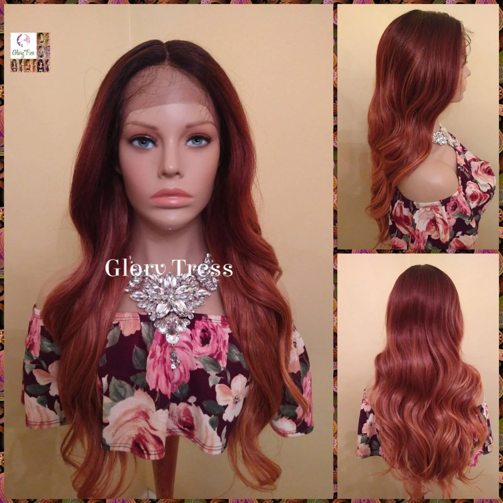 Lace Front Wig, Wavy Lace Front Wig, Ombre Auburn Wig, Copper Red Wig, Dark Rooted Wig, On Sale // FAITHFUL