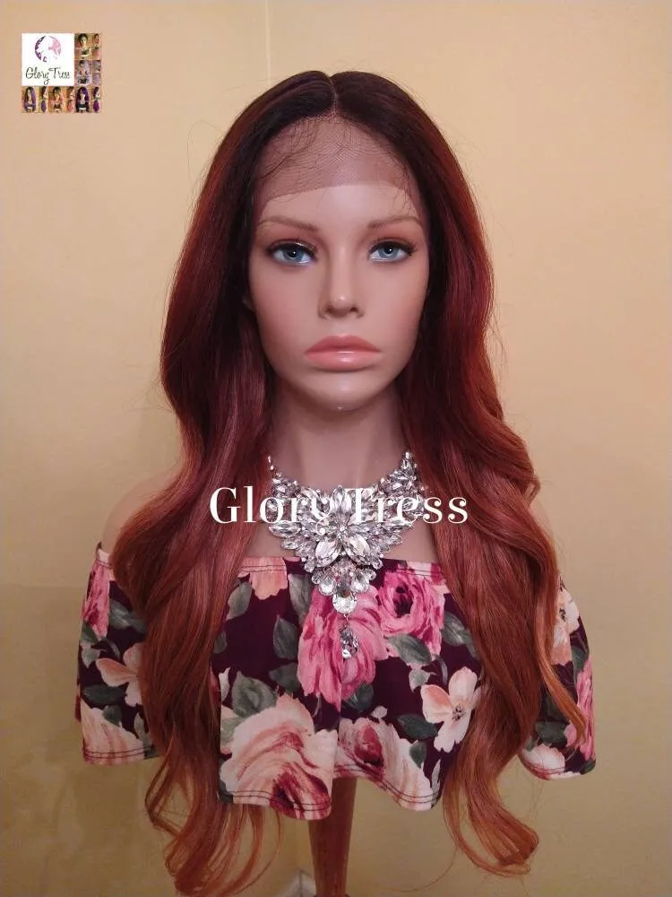 Lace Front Wig, Wavy Lace Front Wig, Ombre Auburn Wig, Copper Red Wig, Dark Rooted Wig, On Sale // FAITHFUL