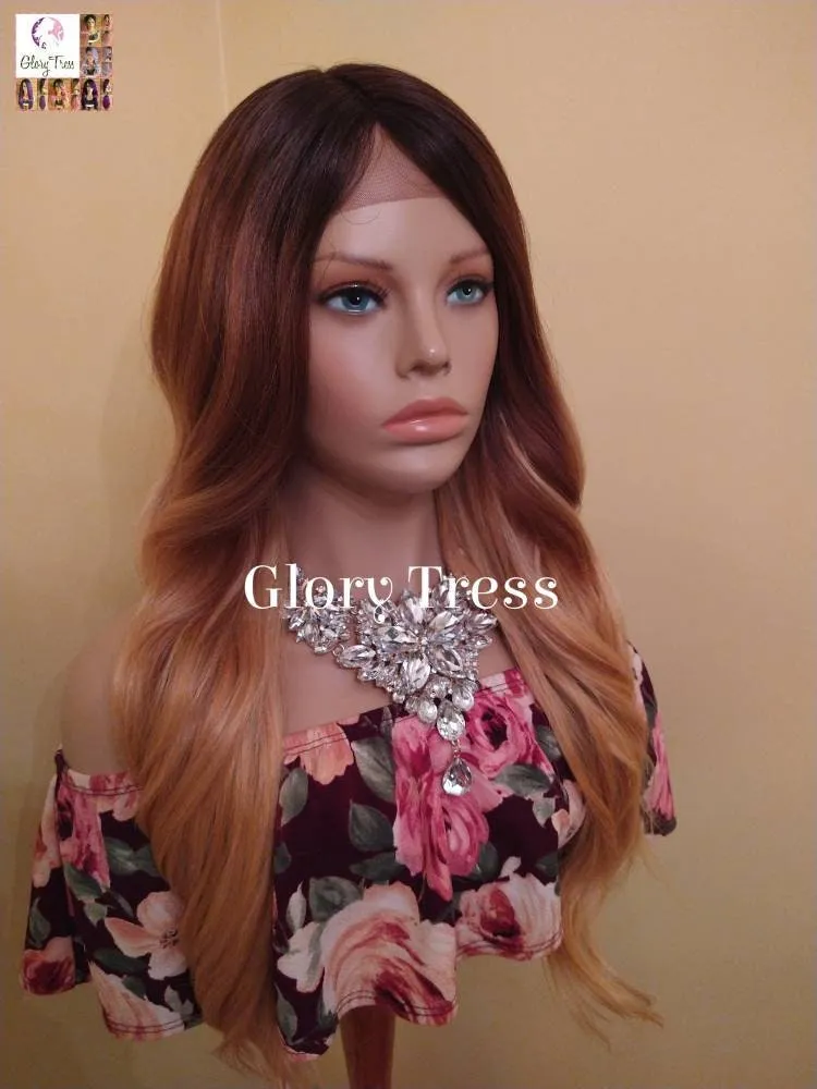 Lace Front Wig, Wigs, Wavy Lace Front Wig, Ombre Blonde Wig, Dark Rooted Wig, Silky Textured Wig, On Sale // GENEROUS