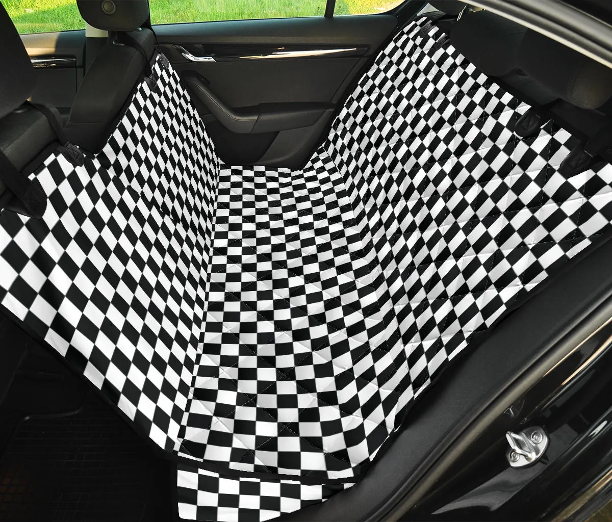 Large Black White Checkers Pattern Back Seat Cover For pets