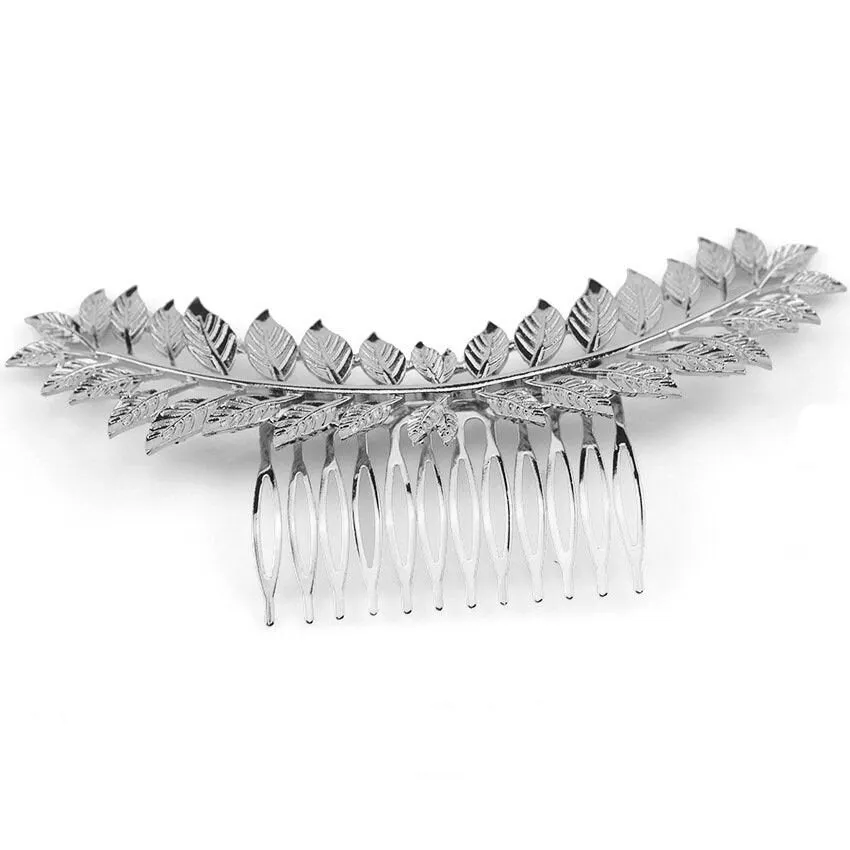 Laurel Leaves Large Decorative Hair Comb, Boho Bridal Silver Hair Pin, Large Silver Hair Comb Headpiece
