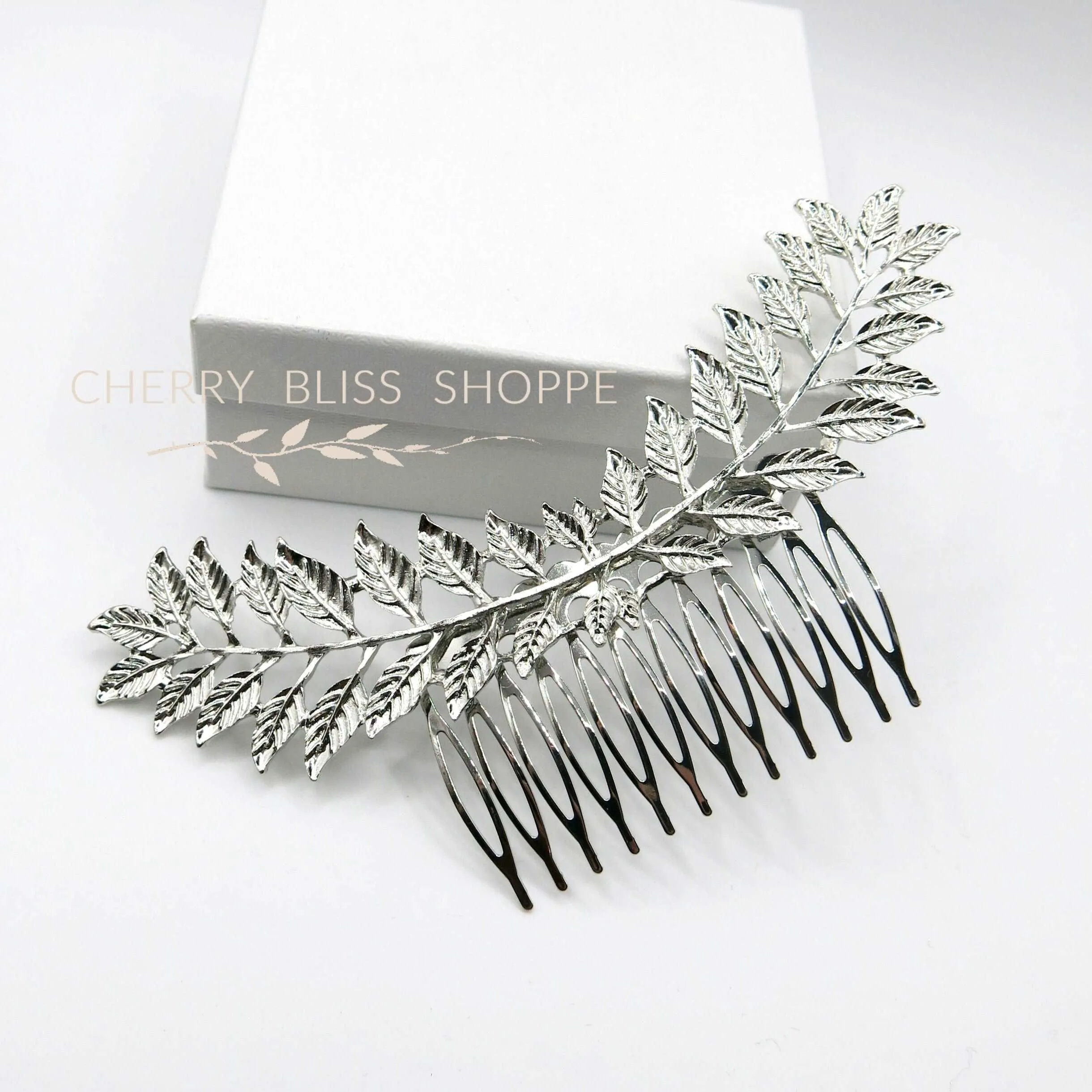 Laurel Leaves Large Decorative Hair Comb, Boho Bridal Silver Hair Pin, Large Silver Hair Comb Headpiece