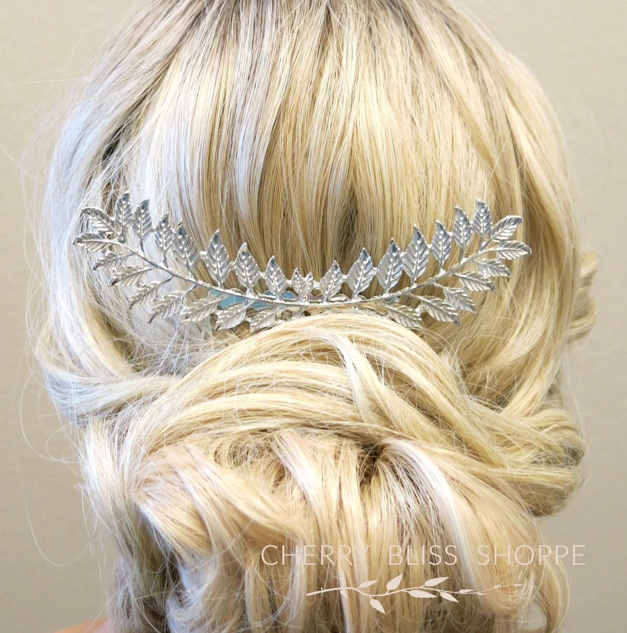 Laurel Leaves Large Decorative Hair Comb, Boho Bridal Silver Hair Pin, Large Silver Hair Comb Headpiece