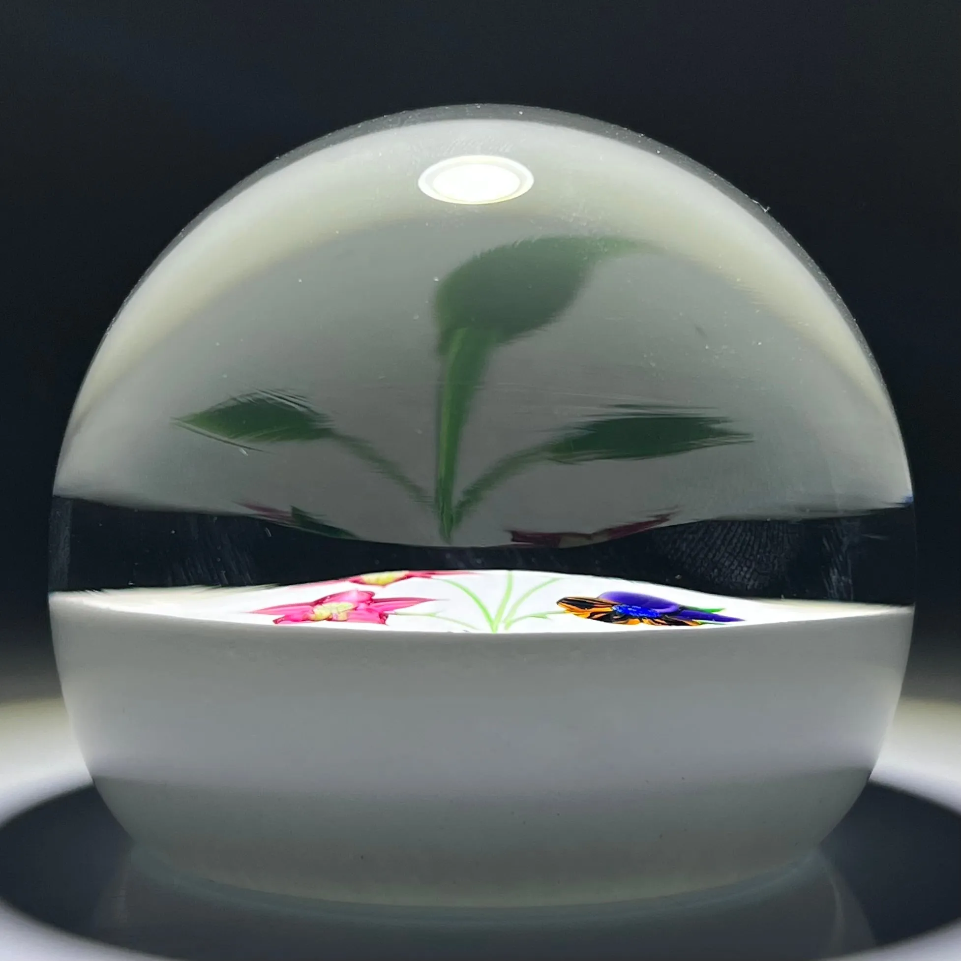 LE Caithness Whitefriars 1985 Flamework Pansy Bouquet on Opaque White Ground