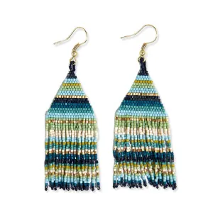 Lexie Horizontal Stripe Beaded Fringe Earrings Blue