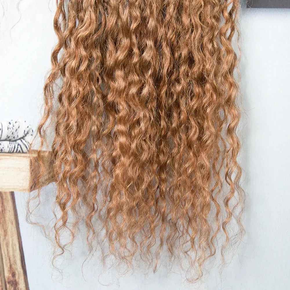 Light Brown Crochet Boho Box Braids with Human Hair Curls