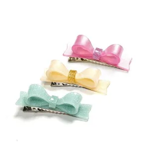 Lilies & Roses Bow Tie Alligator Clip Set - Pink / White / Mint Glitter