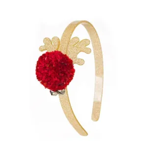 Lilies & Roses Pompom Gold Reindeer Headband
