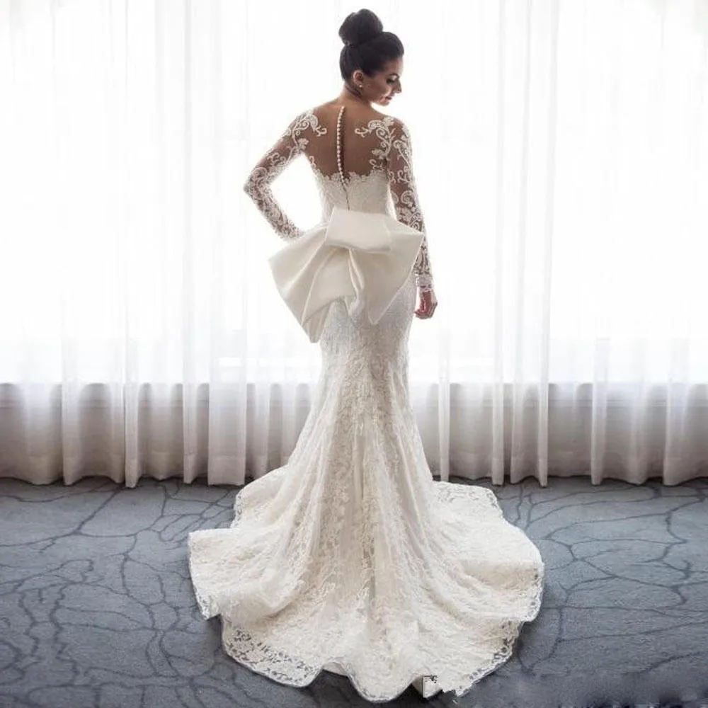 Long Sleeve Mermaid Detachable Tail And Applique Wedding Dress Free Shipping