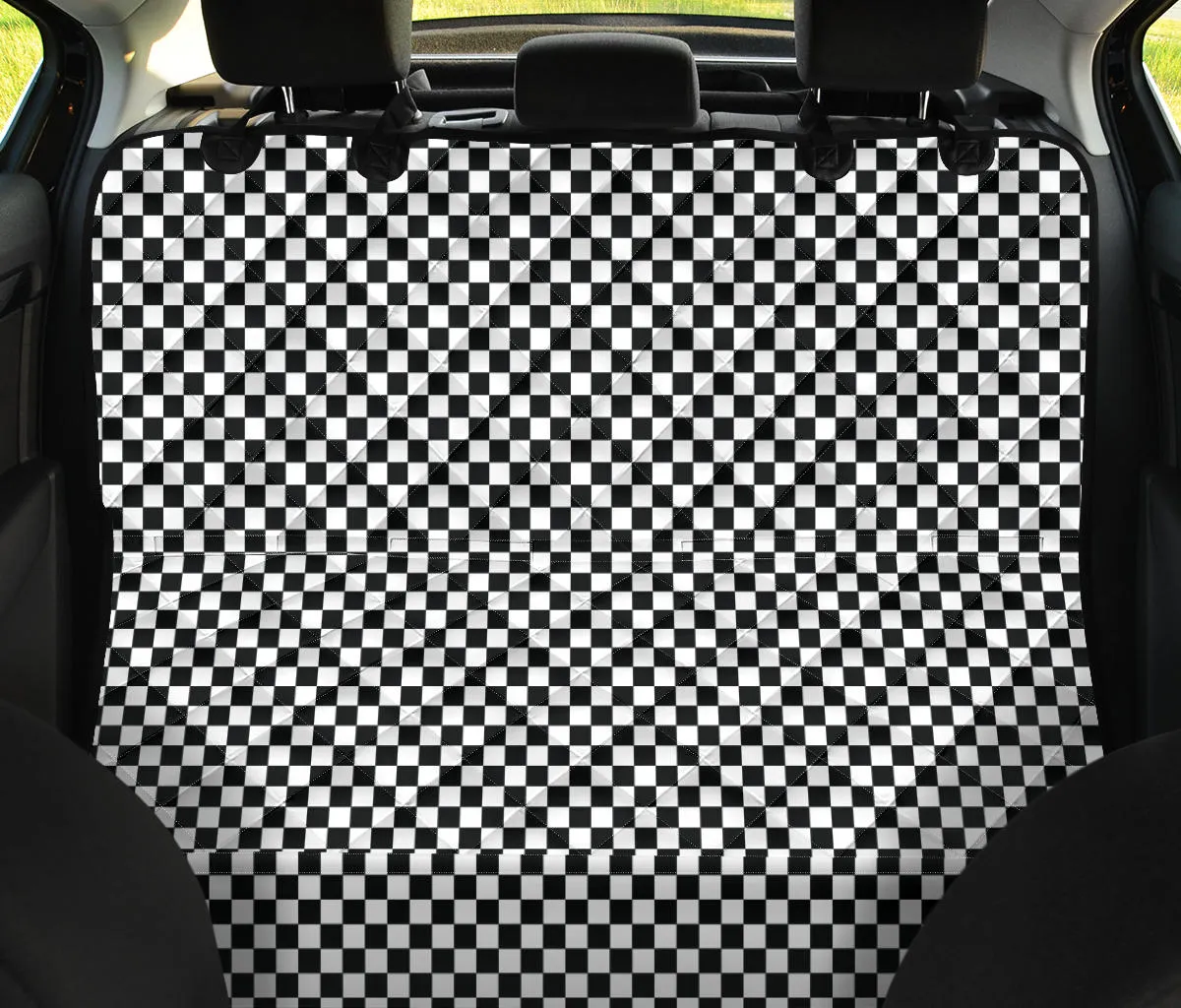 Medium Black and White Checkered Pattern Back Seat Cover For Pets
