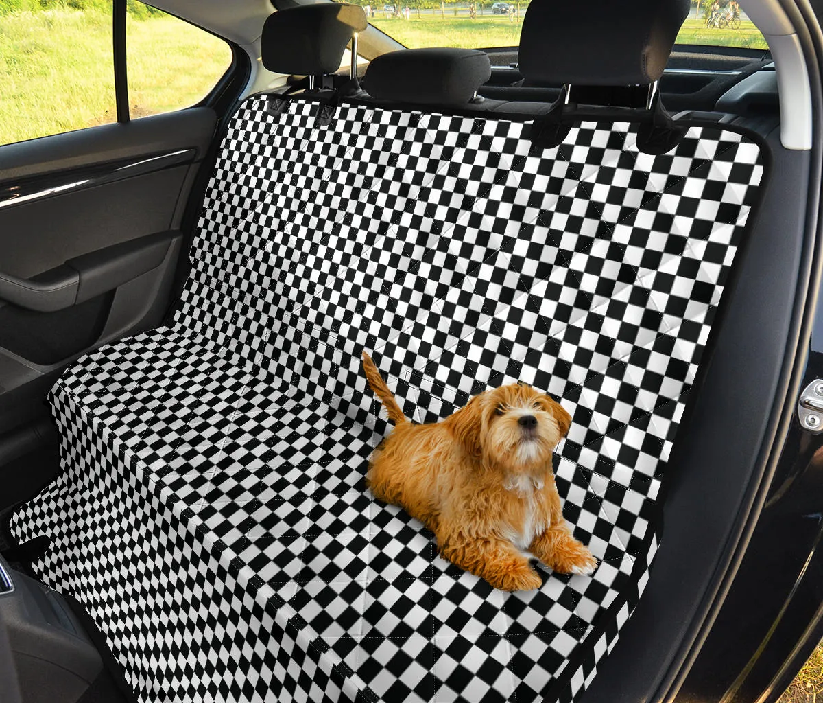Medium Black and White Checkered Pattern Back Seat Cover For Pets