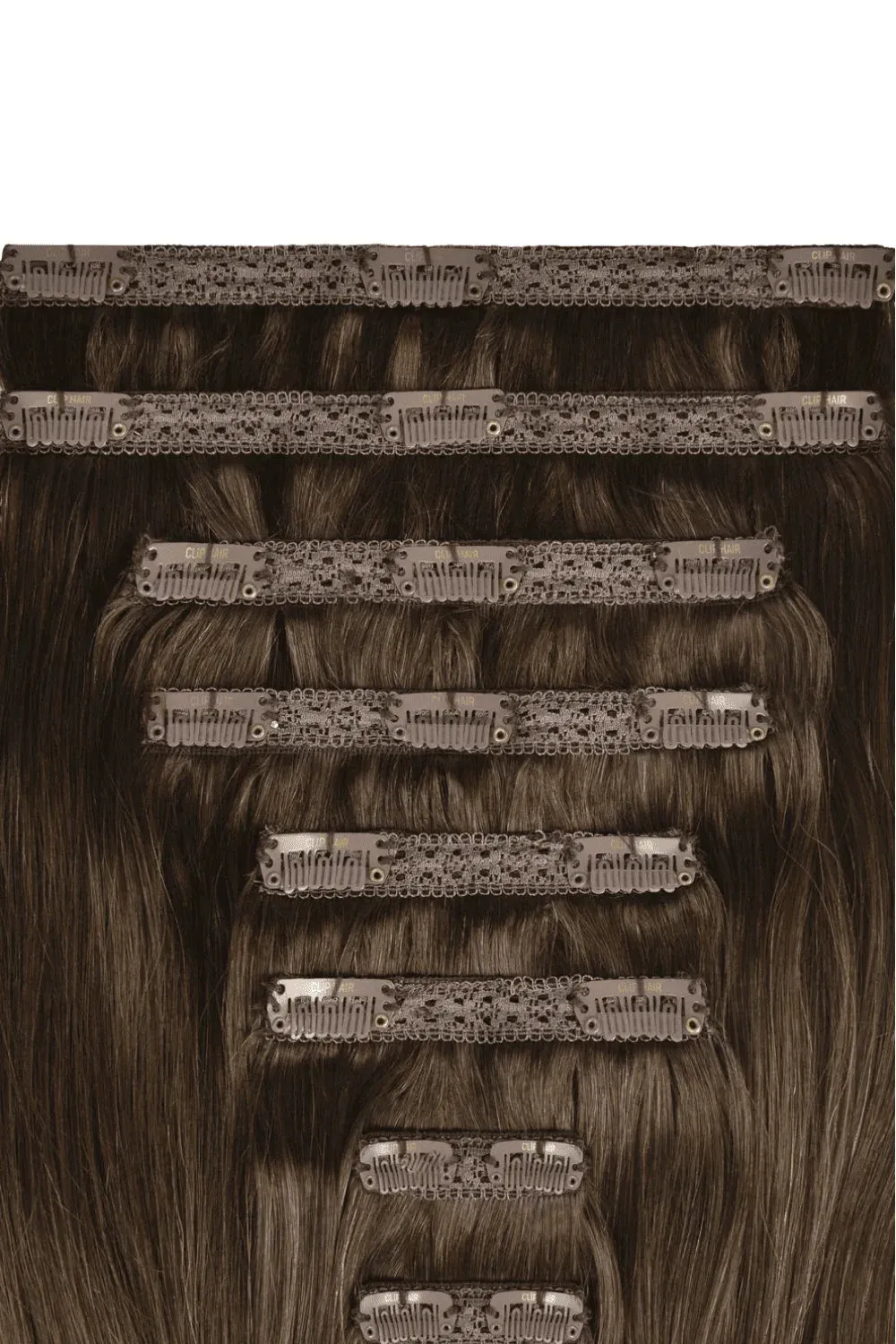 Medium Brown (#4) Double Wefted Full Head Clip In Hair Extensions