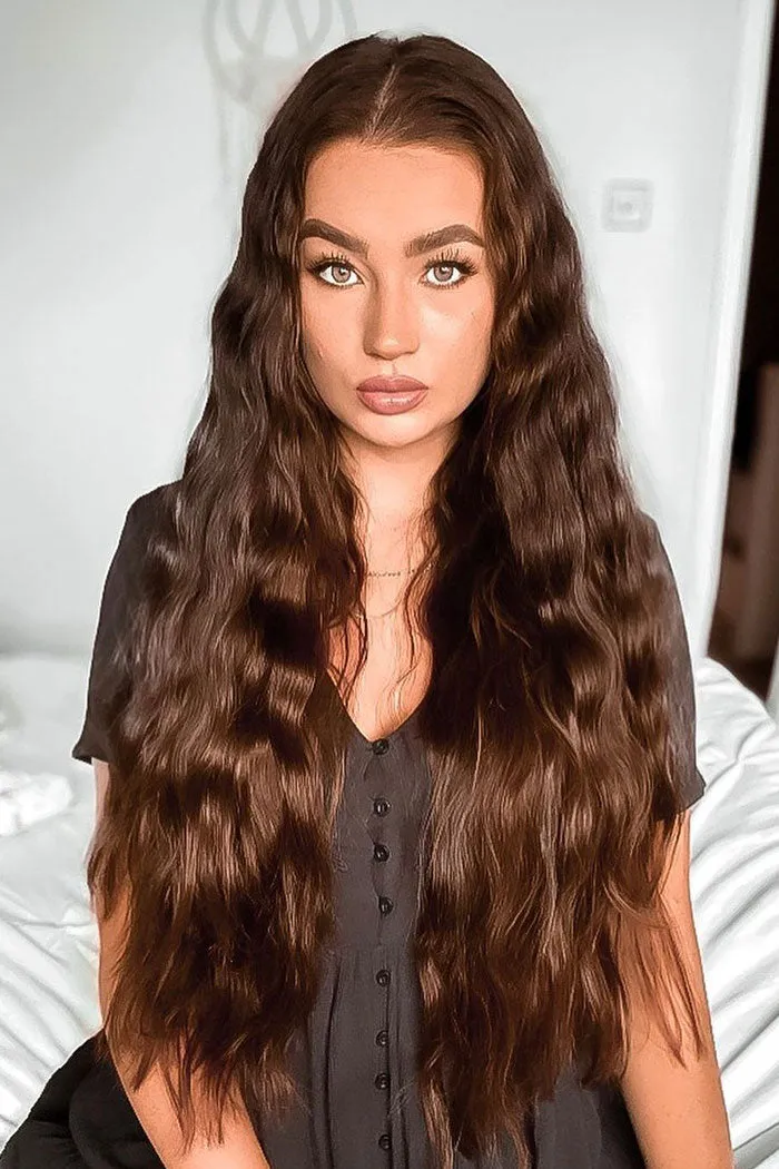 Medium Brown (#4) Double Wefted Full Head Clip In Hair Extensions