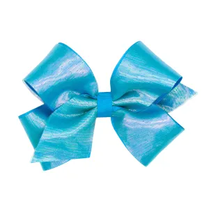 Medium Sheer Iridescent and Grosgrain Overlay Bow - Island Blue
