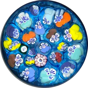 Miniature John Deacons Colorful Pansy Closepack on Transparent Blue Ground