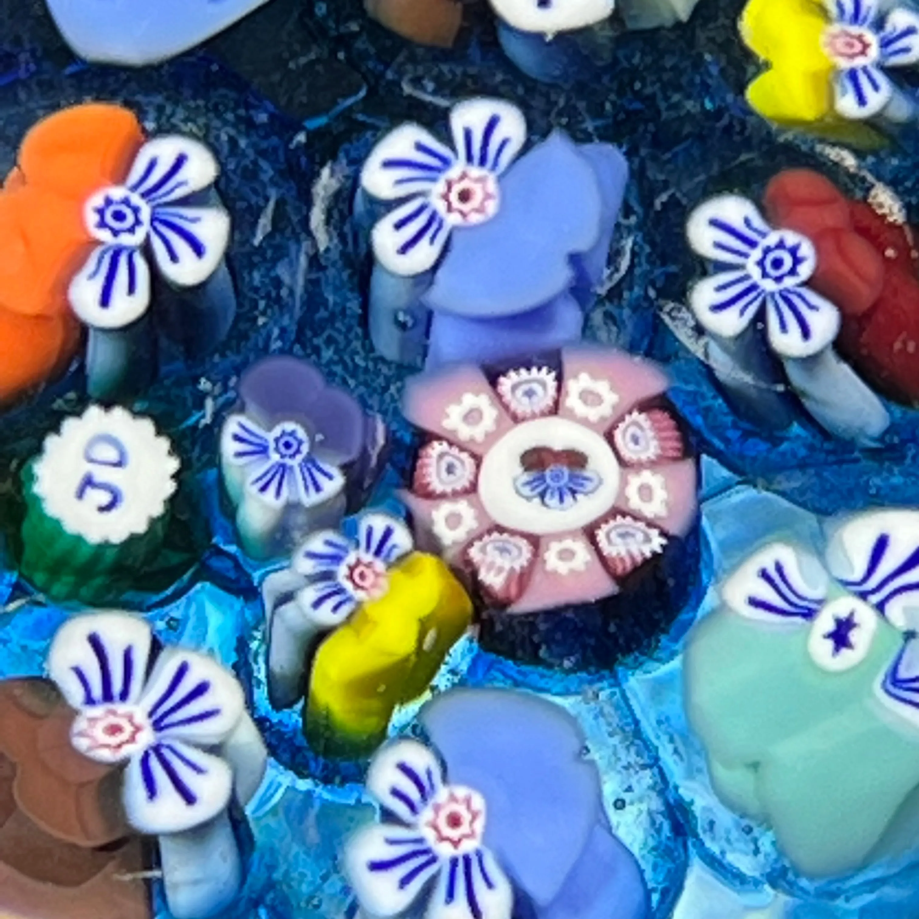 Miniature John Deacons Colorful Pansy Closepack on Transparent Blue Ground