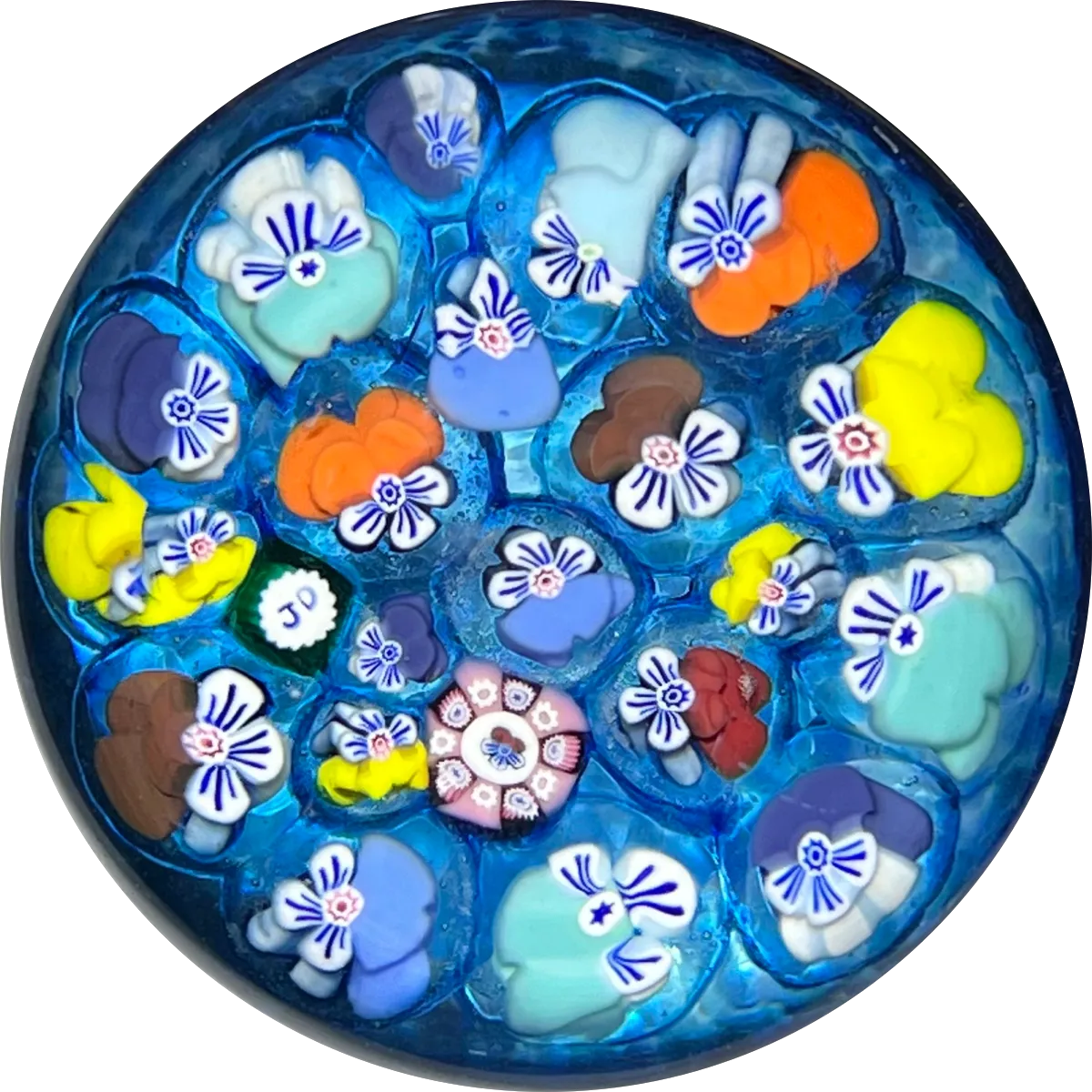Miniature John Deacons Colorful Pansy Closepack on Transparent Blue Ground