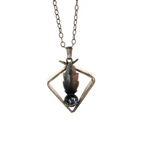 Minimalist and Mod Hematite and Feather Pendant Necklace