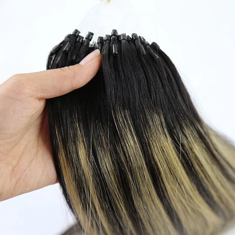 Mixed Light Blonde Silky Straight Micro Loop Hair Extensions