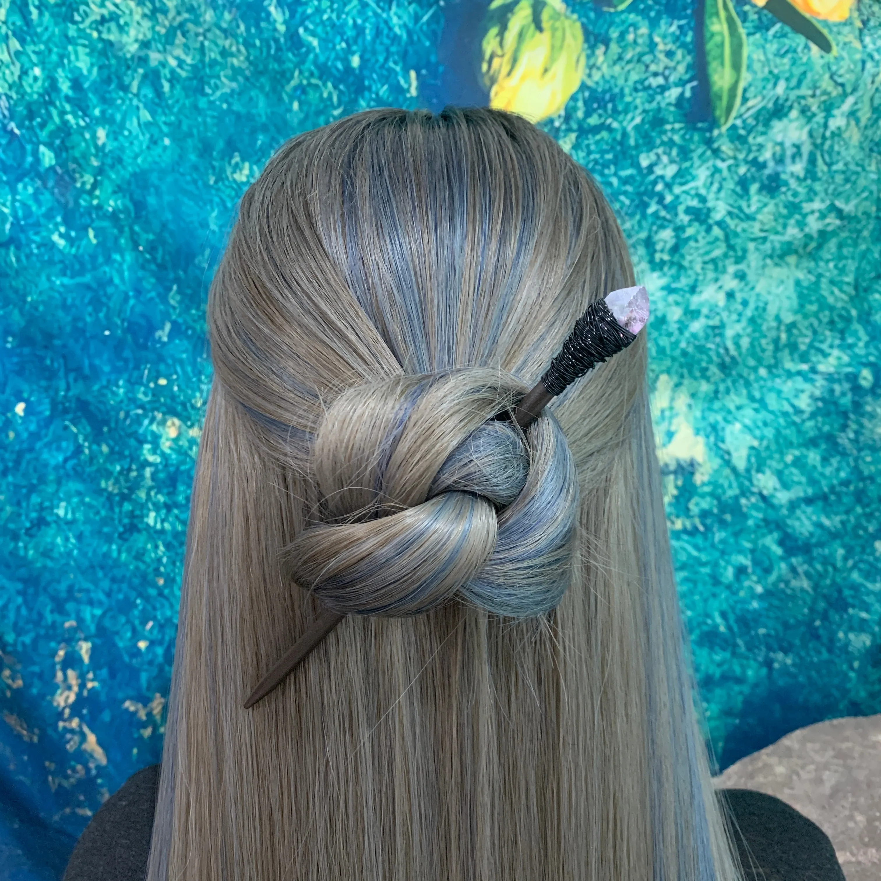 Natural quartz stone wood hairpin 19-20 cm handmade crystal hairpin bridal hair comb crystal hair ornament BOHO wedding gift