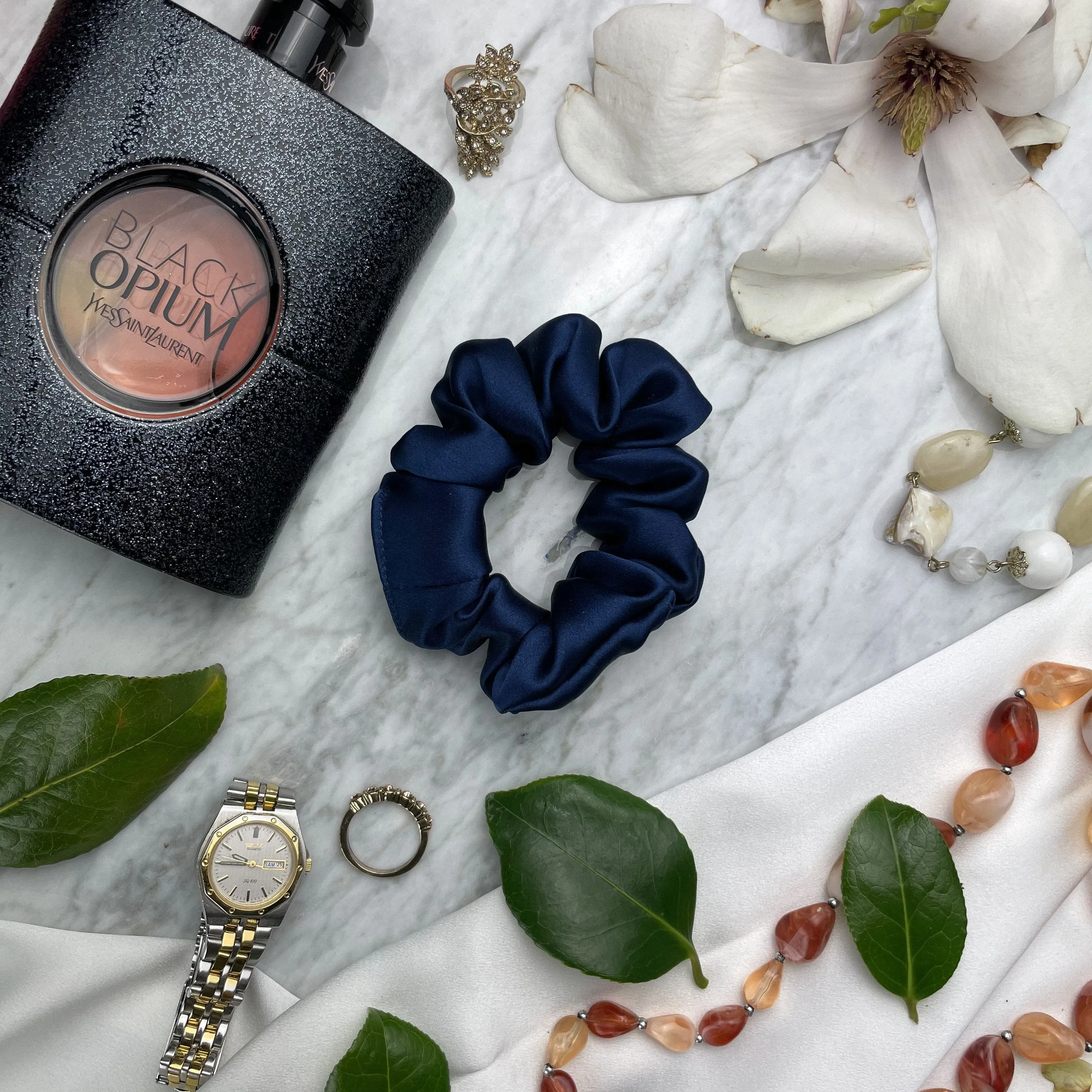 Navy Blue Silk Scrunchie - Regular