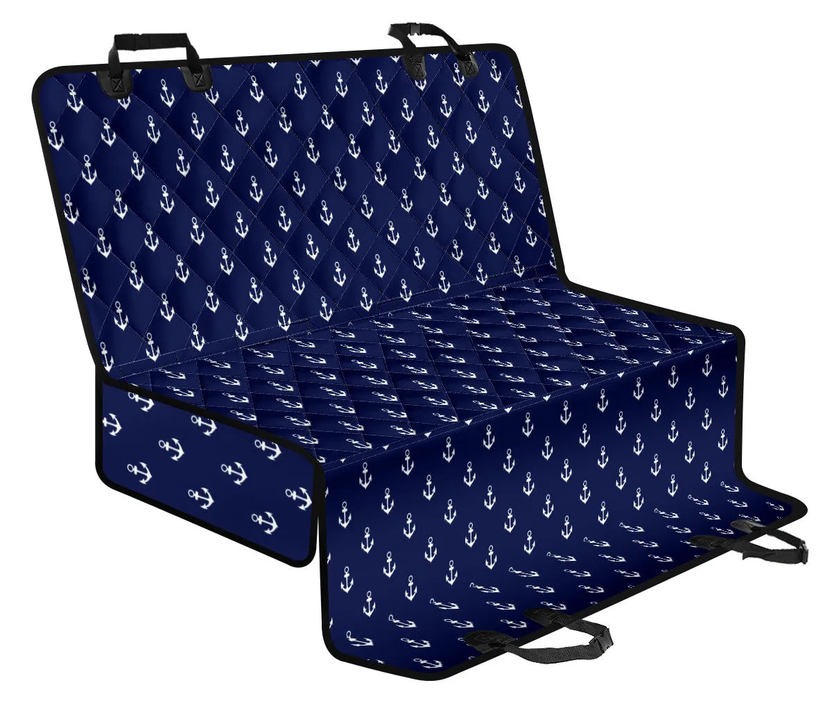 Navy Blue With White Anchor Pattern Pet Hammock Back Seat Cover For Dogs