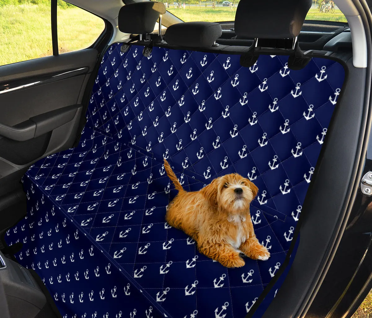 Navy Blue With White Anchor Pattern Pet Hammock Back Seat Cover For Dogs