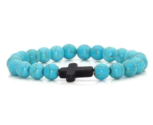 NEW Fashion Men's/Women's Turquoise Cross Blue Beaded Bracelet, Bringing Good Luck And Blessings, Black Cross