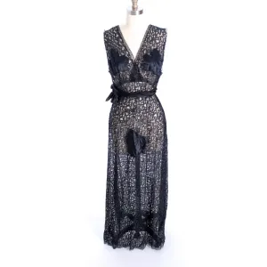 NOS Black Lace 1930s Negligee Lingerie Nightgown Risque! Never Worn Large Sz 40