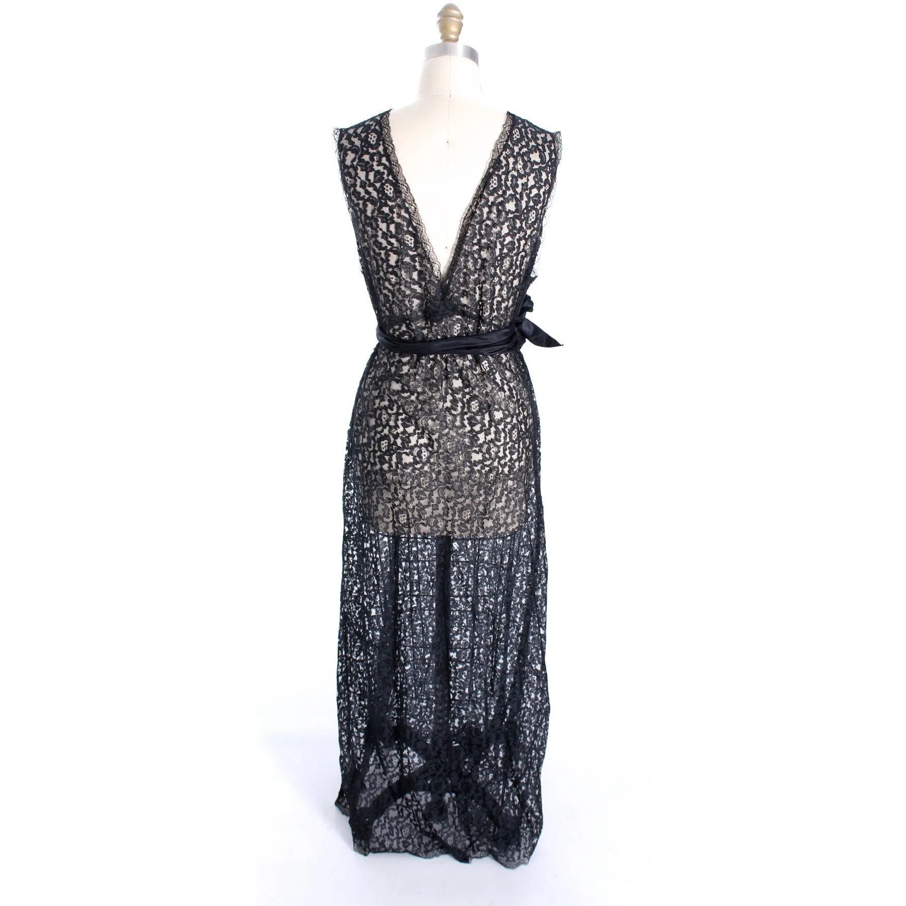 NOS Black Lace 1930s Negligee Lingerie Nightgown Risque! Never Worn Large Sz 40