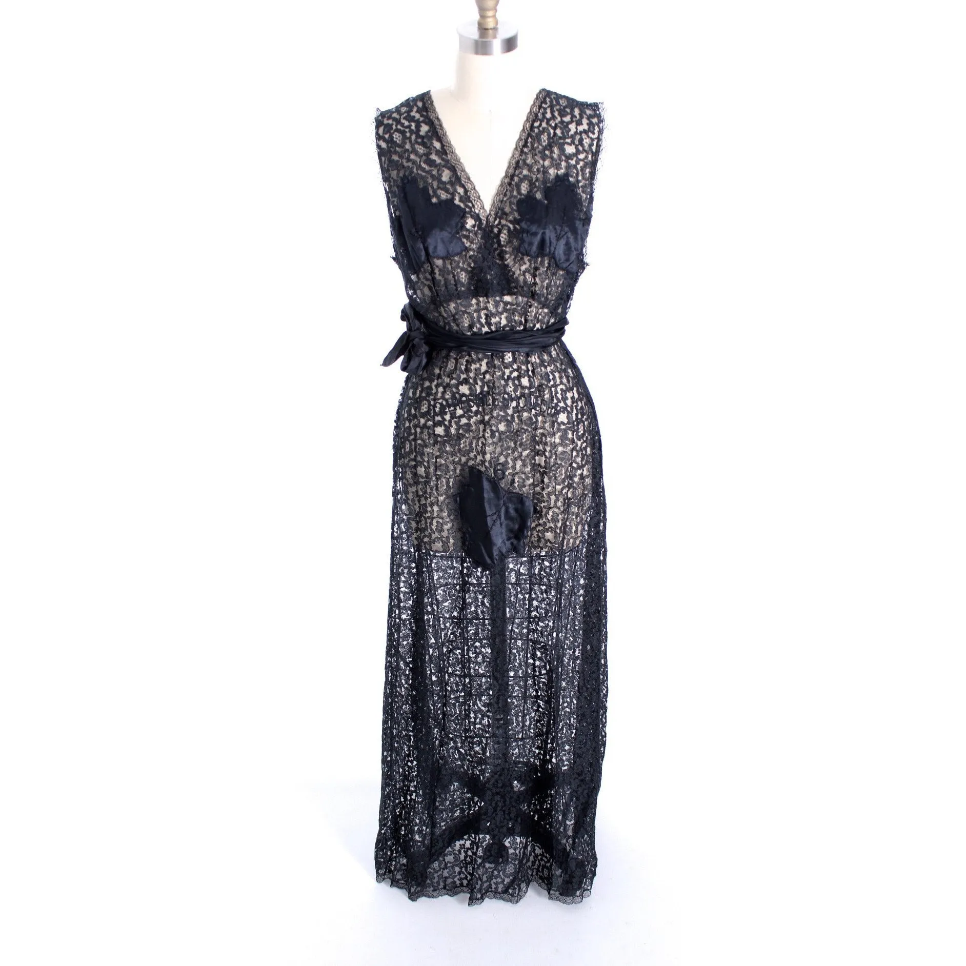 NOS Black Lace 1930s Negligee Lingerie Nightgown Risque! Never Worn Large Sz 40
