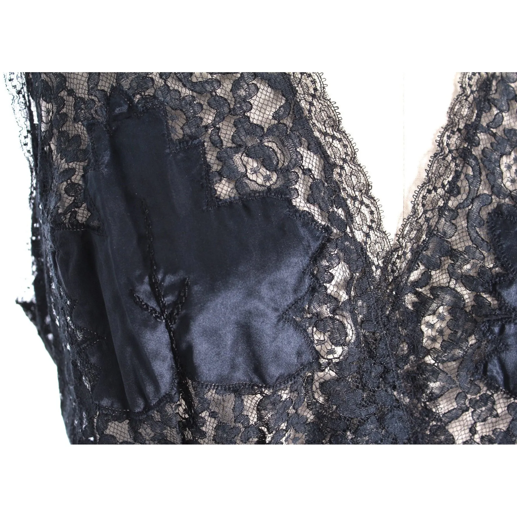NOS Black Lace 1930s Negligee Lingerie Nightgown Risque! Never Worn Large Sz 40