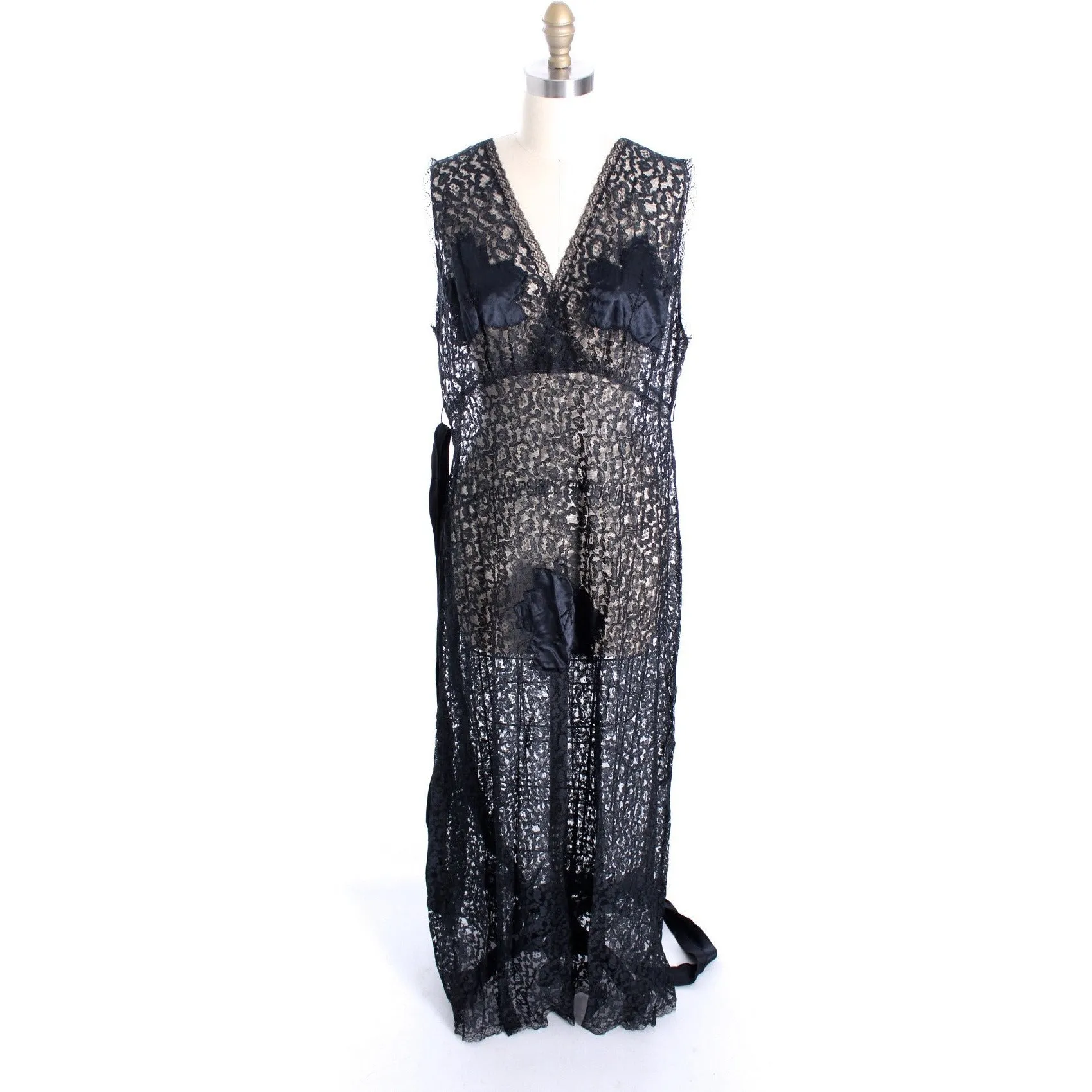 NOS Black Lace 1930s Negligee Lingerie Nightgown Risque! Never Worn Large Sz 40