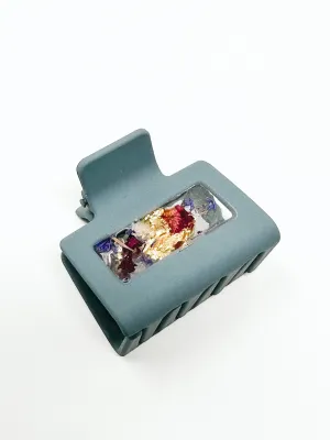 Ocean Blue SM Claw Clip with real Flowers