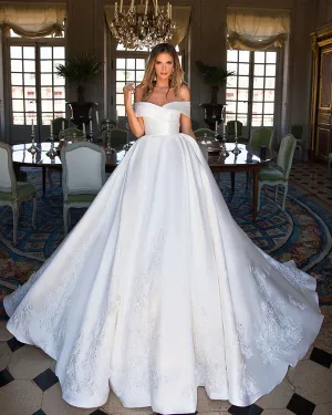 Off The Shoulder 2018 Fashion Wedding Dresses with Lace Appliques Modest Lace Bridal Gowns for Wedding